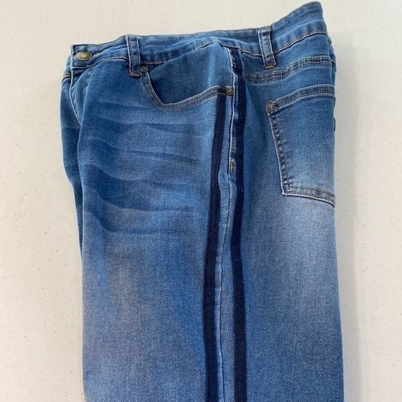 Bamboo Distressed Mid-Rise Skinny Jean Stripe Detail Faded Whisker Stretchy Soft - Picture 14 of 16